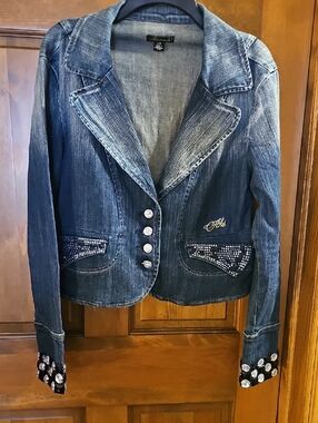 Akademiks Dark Blue Embellished Denim Blazer
